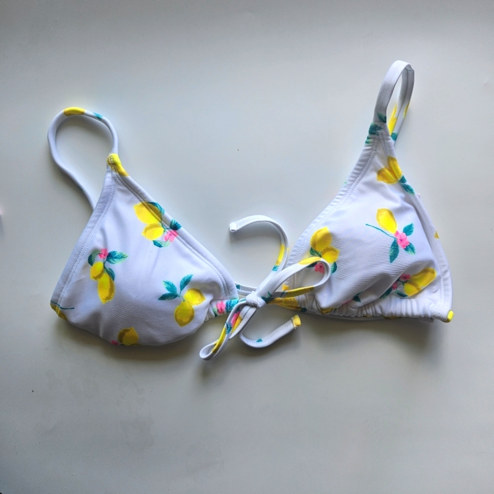 Wild Fable White and Lemon Print Bikini Top